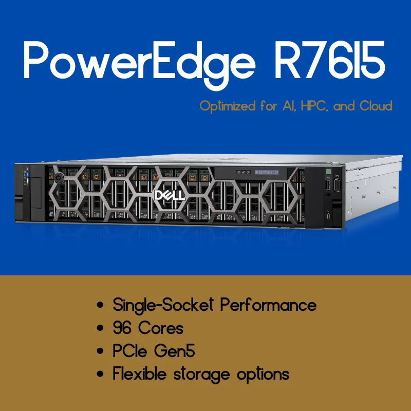 معالج PowerEdge R7615 2U Rack Server EPYC الأصلي 8LFF Drive Bays 32GB DDR5 Memory 1 تيرا بايت SATA القرص الصلب في المخزون