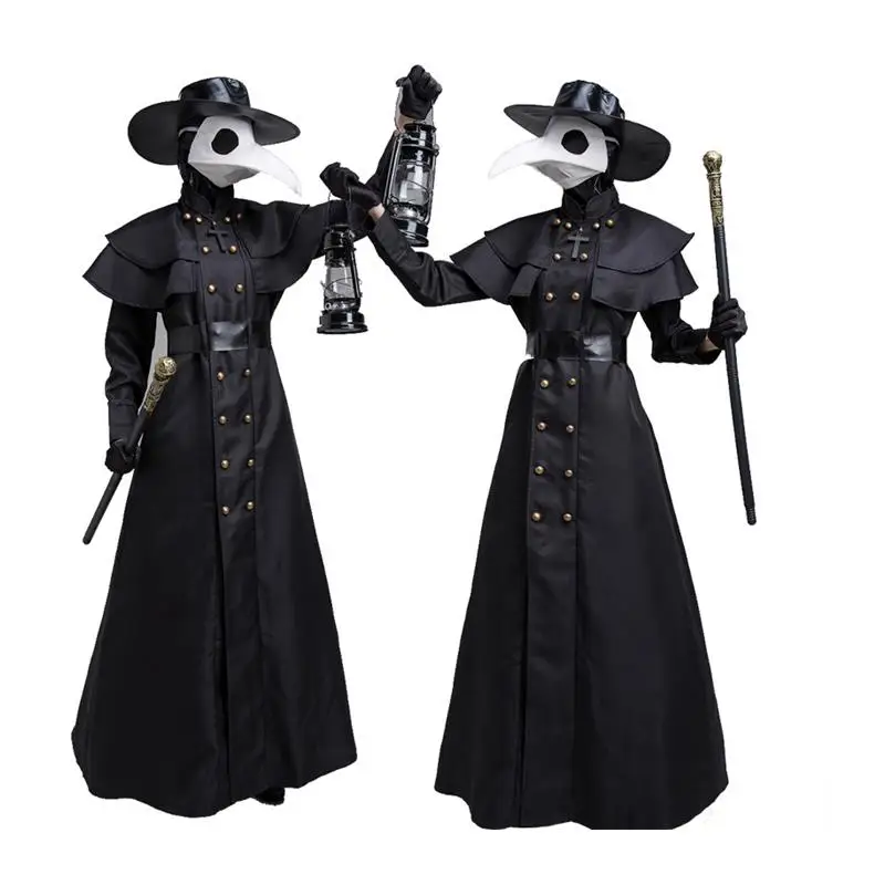 Medieval Steam Punk Style Adult Plague Doctor Halloween Costume with Long Beak Movie Performance Outfit Crow Design Stage Cos...