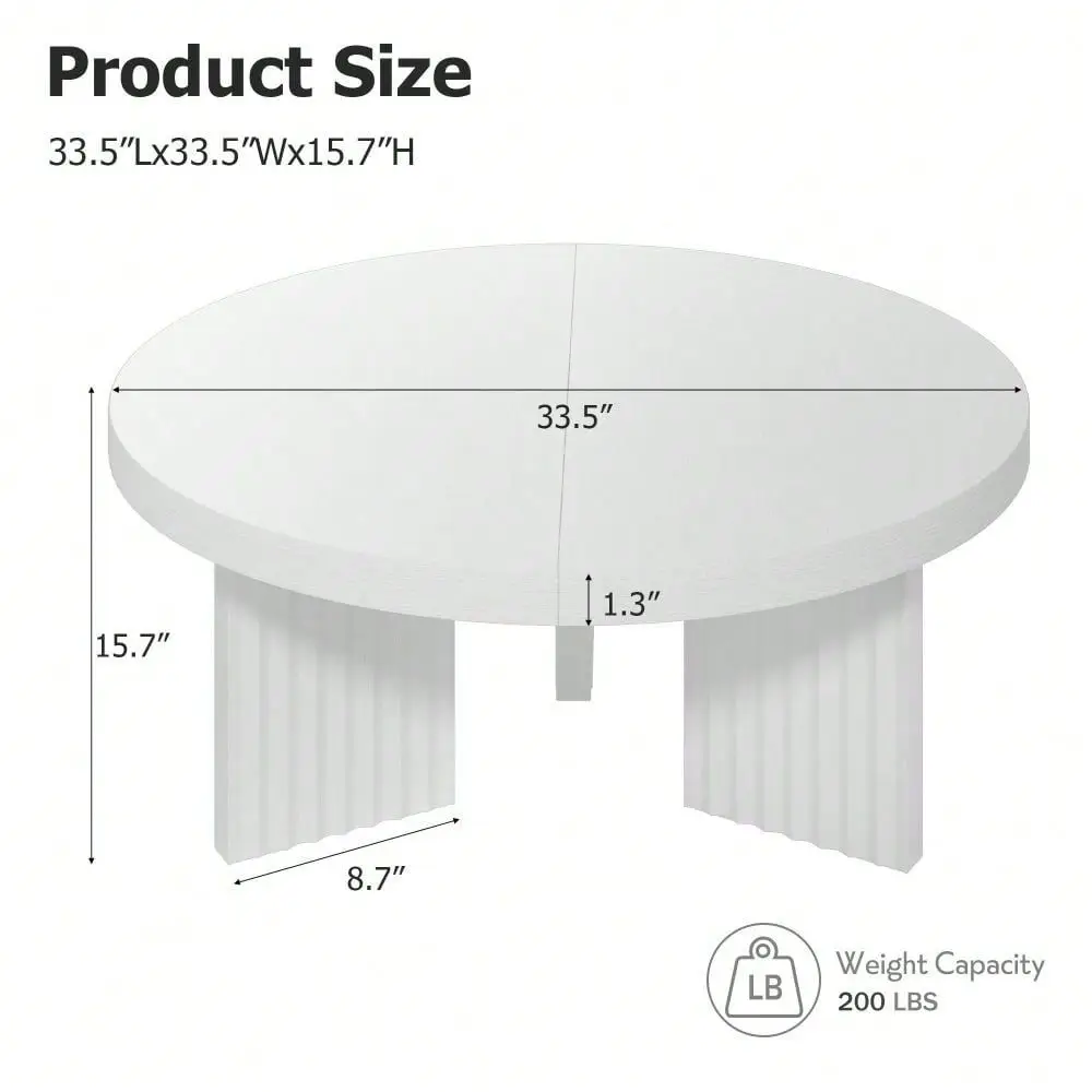 Round Coffee Table,33.5 Wood Center Table,Circle Coffee Table With Fluted Legs 1.3 Thick Top,Accent Sofa Table For Home Office