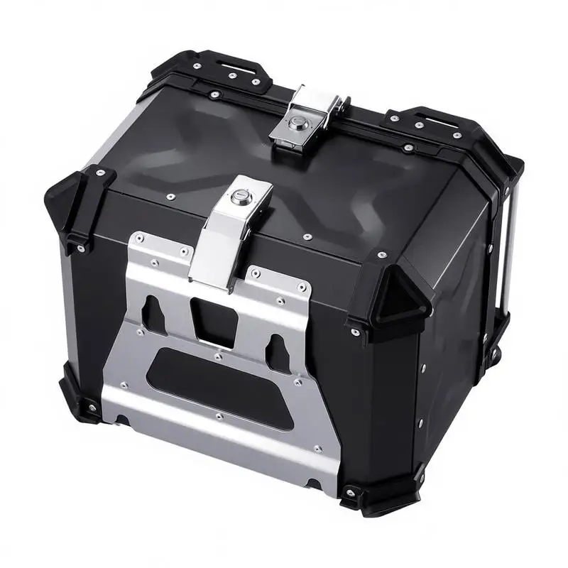 

Motorcycle Top Case, Universal Aluminum Alloy Motorbike Tail Box with Leather Lining, 45L Waterproof Detachable Motorcycle Top Box with Lock & Back Cushion, Fit for 99% of Motorcycle Frames