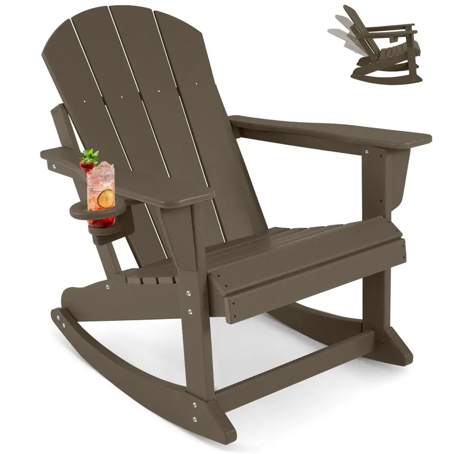 Silla Mecedora para Exteriores, Sillas Mecedoras de HDPE Resistentes a la Intemperie con Portavasos para Adultos, Silla Mecedora para Terraza, Patio, Balcón