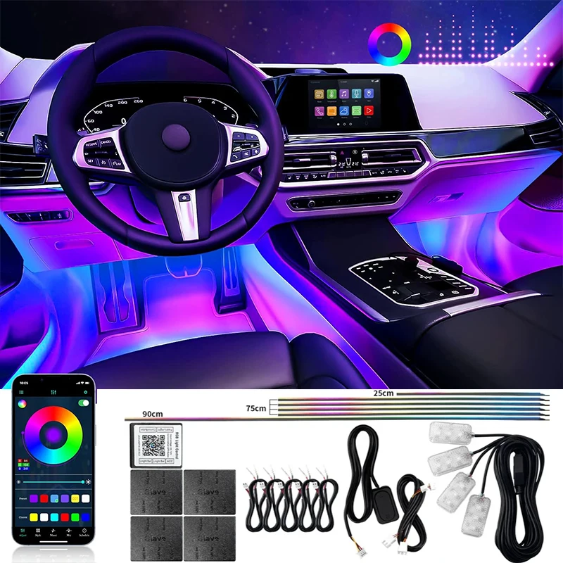 

Interior Car LED Strip Lights RGB 6 Ambient Lighting Kits App Control Music Sync Decorate Atmosphere Light for Cars Trucks SUV