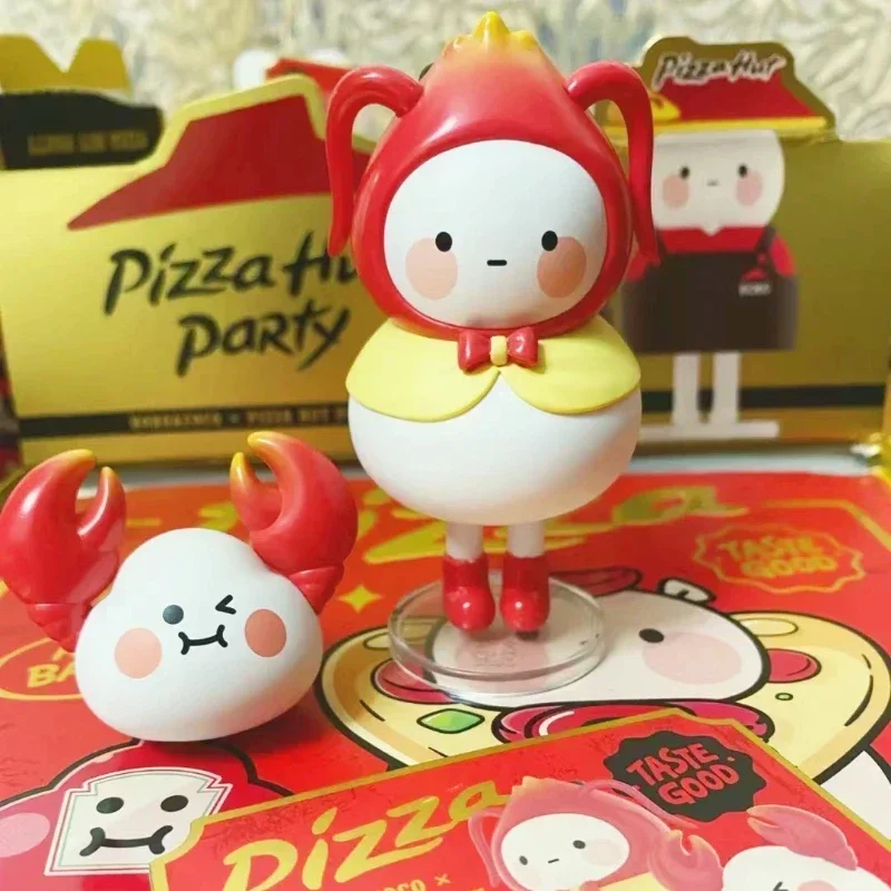 BOBO&COCO PIZZA HUT PARTY A Tiny Balloon Cute Doll Figure Toy Bobococo Food Figurine Ornament Collection Decoration