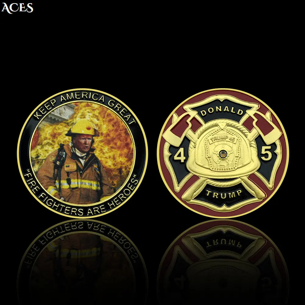 Fire Fighters Trump GOLD Coin Collectibles The Great President of The United States Coin In Capsule Souvenir Gift