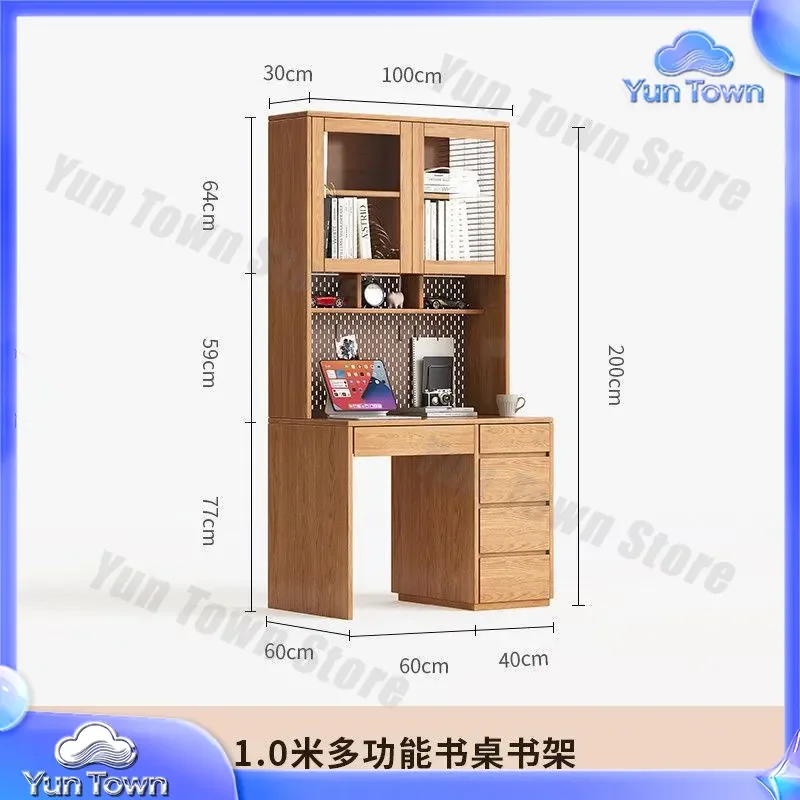 Oak Solid Wood Desk Bookshelf with Drawers for Children Learning Study Desk Modern Simple Small Home Office Furniture for