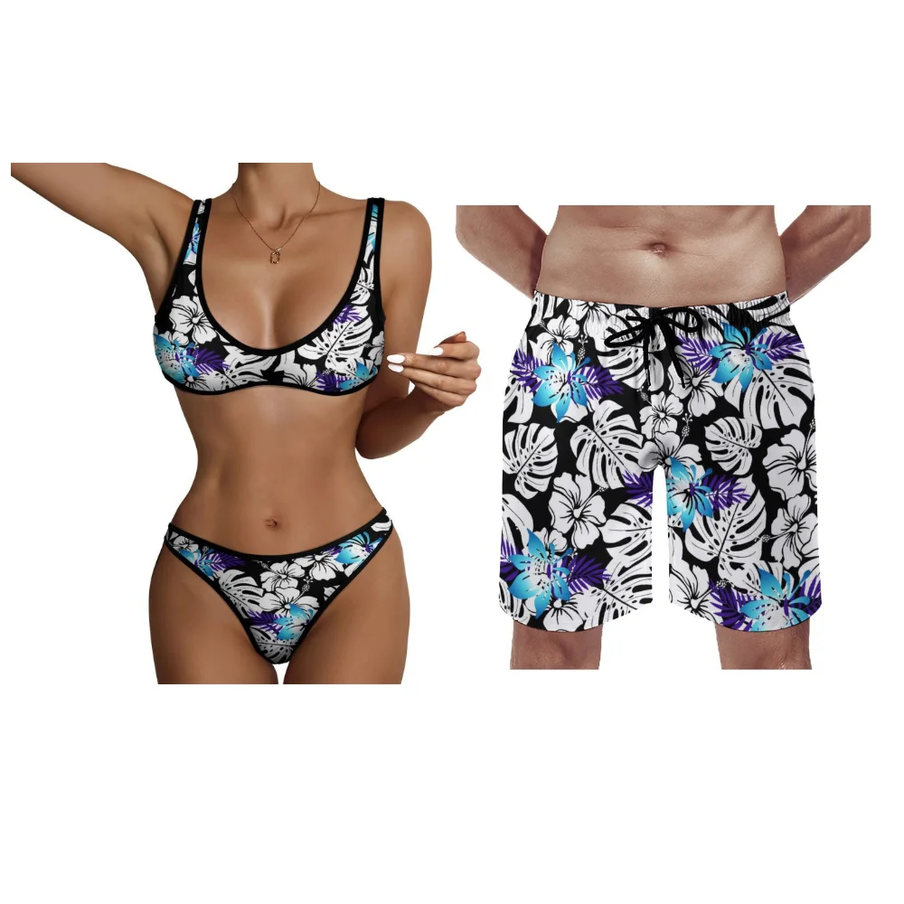 Polynesische aanpasbare dames bandeau bikini heren zwembroek orchidee print Hawaii stijl 2025, nieuwjaar