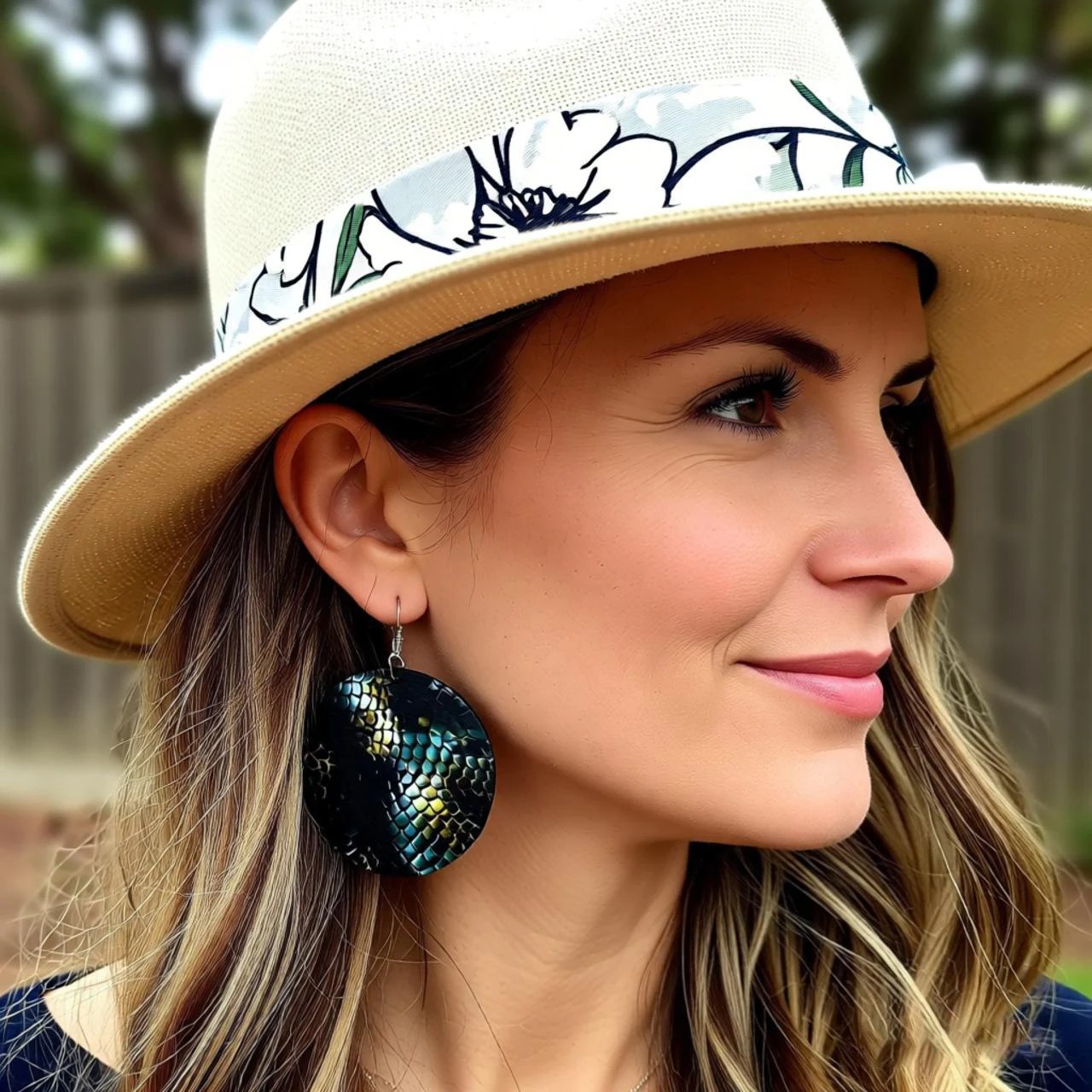 A Set of 4 Pairs of Round Earrings with Snake and Crocodile Patterns Printed on Them for Women, with a Unique and Wild Style
