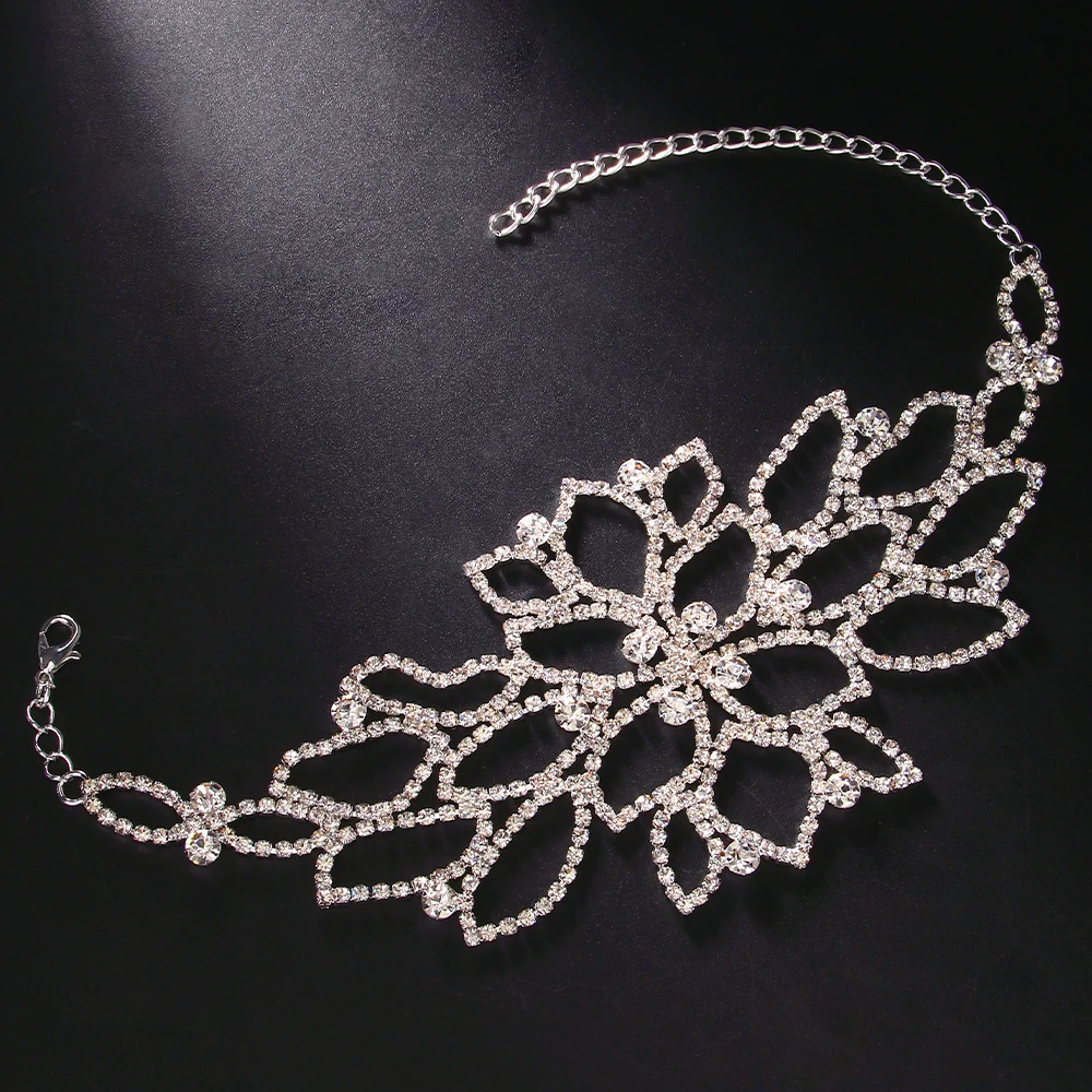 سلسلة كاحل زهرية لامعة للنساء ، خطوبة زفاف ، زفاف ، إكسسوارات كعب عالي ، سوار حجر الراين البسيط ، مجوهرات