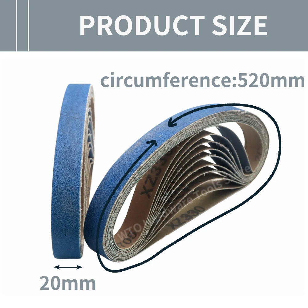 20PCS Blue Zirconia Alumina Sanding Belts 520x20mm P40-P240, Resin Bonded Hard Cloth for Metal Grinding Woodworking Deburring