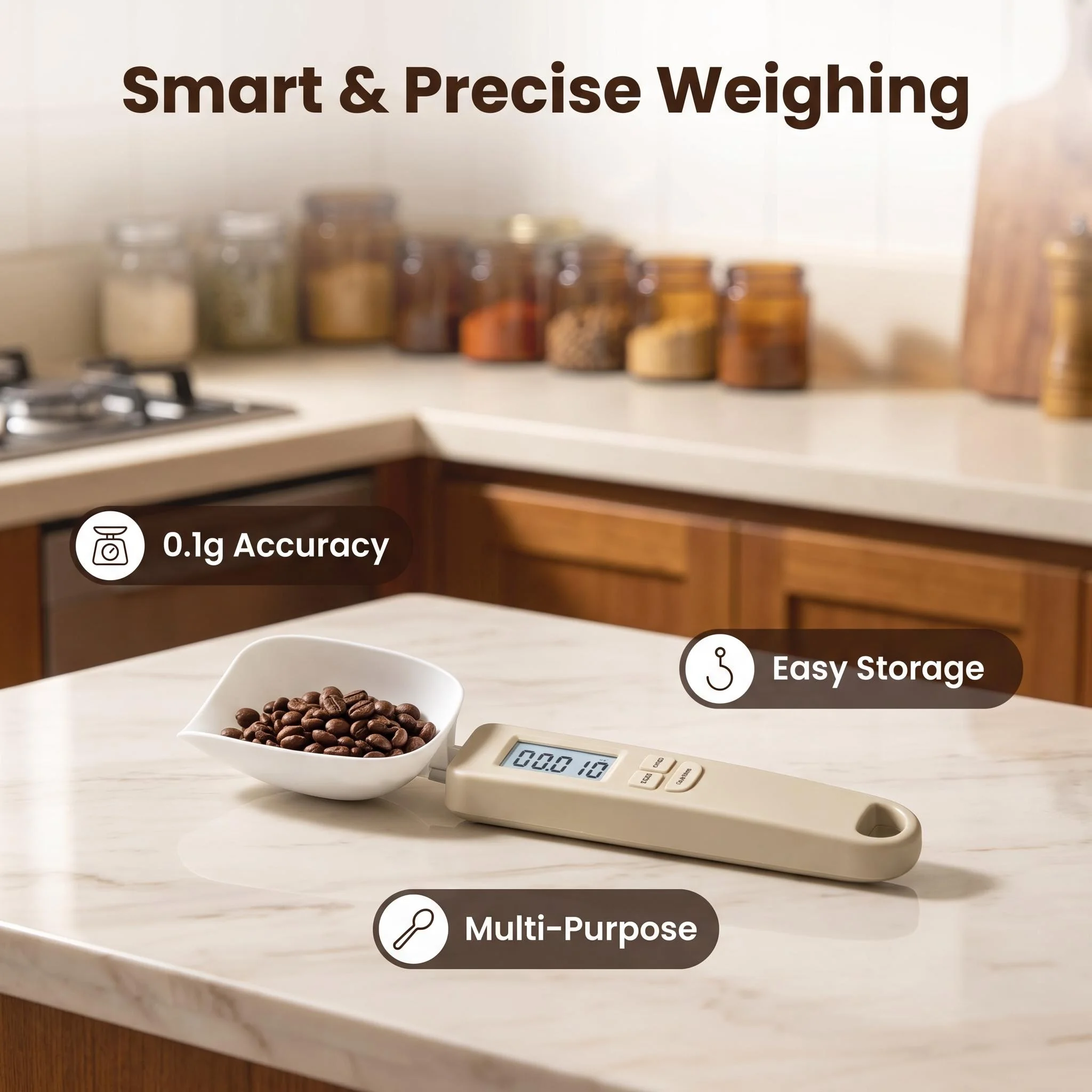 Electronic Digital Spoon Scale LCD Screen High Precision Pet Food Measuring Spoon Mini with 2 Spoon Head Weight Measuring Spoon