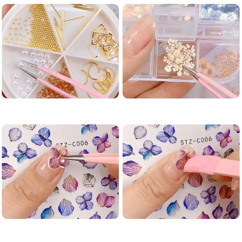 

2Pcs Manicure Tweezers Multifunctional Dual-Headed Nail Art DIY Sticker Pressing Decal Tool Accessory Manicure Tool