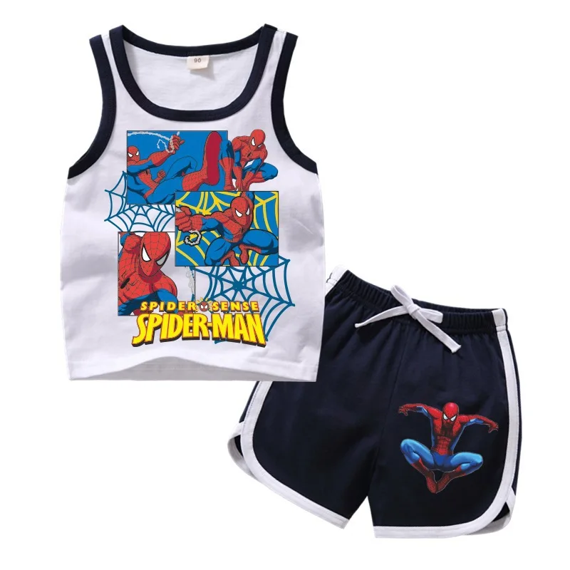 Spider Man Children's Vest for Boys and Girls Set Children's Short Sleeve Shorts Tracksuits Set Boys Babies Casual Clothes