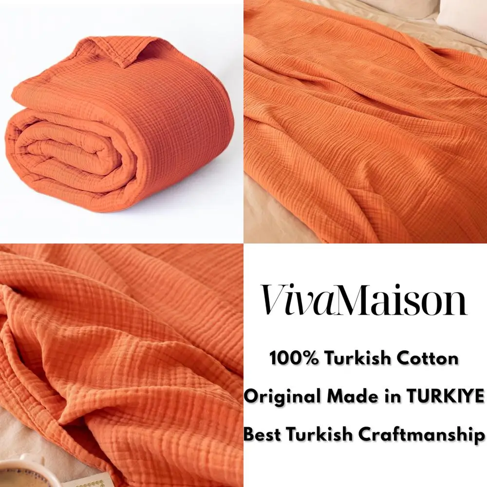 بطانية رمي قطن موسلين بحجم كينج كاليفورنيا - 95 × 126 بوصة، قطن تركي ناعم نقي 100%، لون تيراكوتا، مناسبة لـ #1