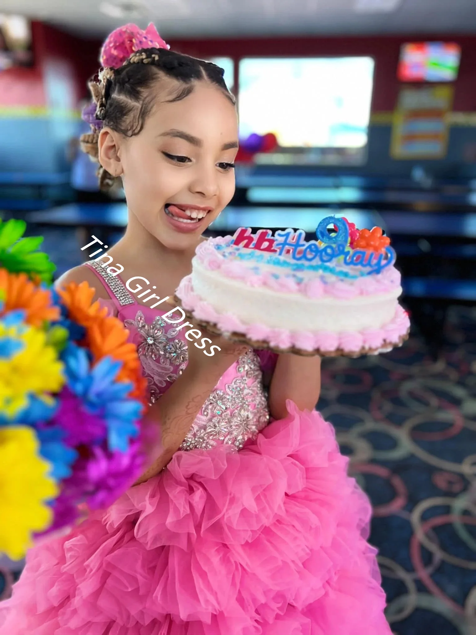 Customized Pink Flower Girl Dress for Wedding Short Sleeves Beading Floor Lenght Kids Birthday Party First Communion Ball Gowns