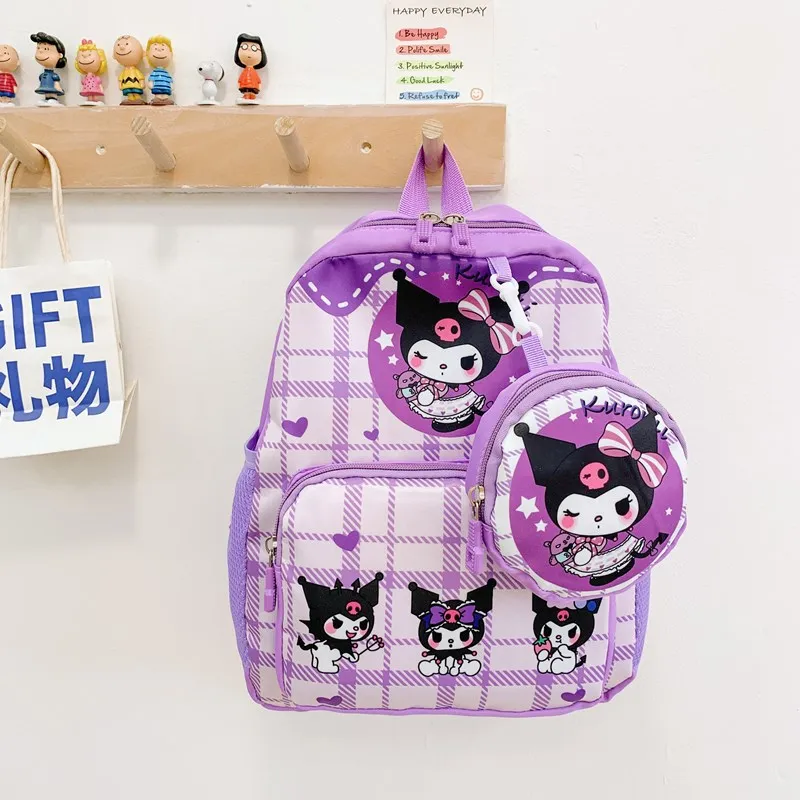 

kids hello kitty Backpack Cartoon Cute Sanrio Boys Girl Schoolbag Kindergarten Super Light Fashion Plaid Shoulder Bag coin purse