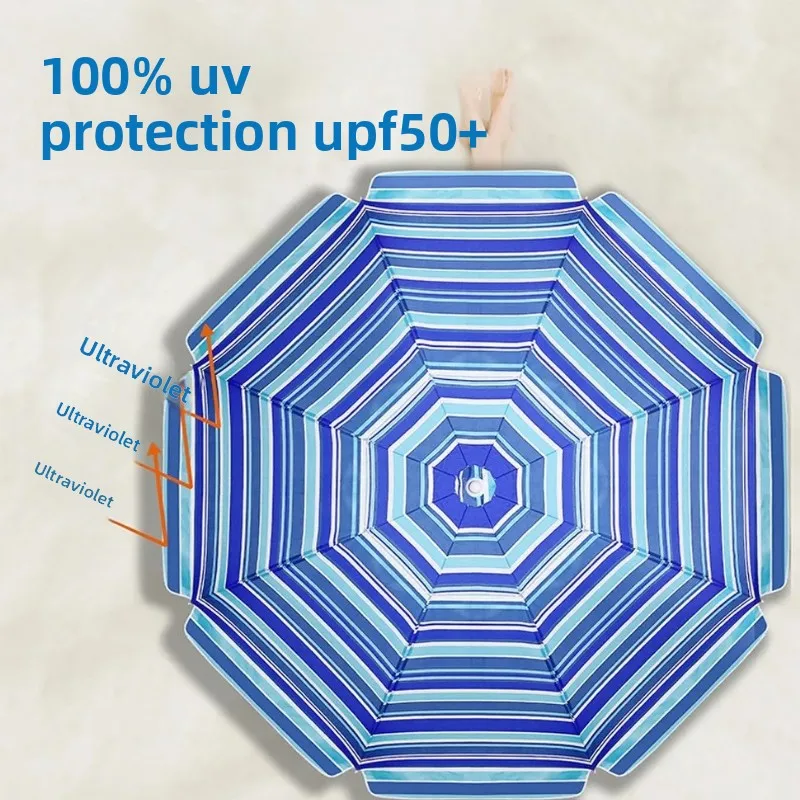 Portable 2m Aluminum Pole Beach Umbrella With Screw Sand Spike Waterproof Anti-UV Sun Shade Parasol For Fishing Seaside Garden