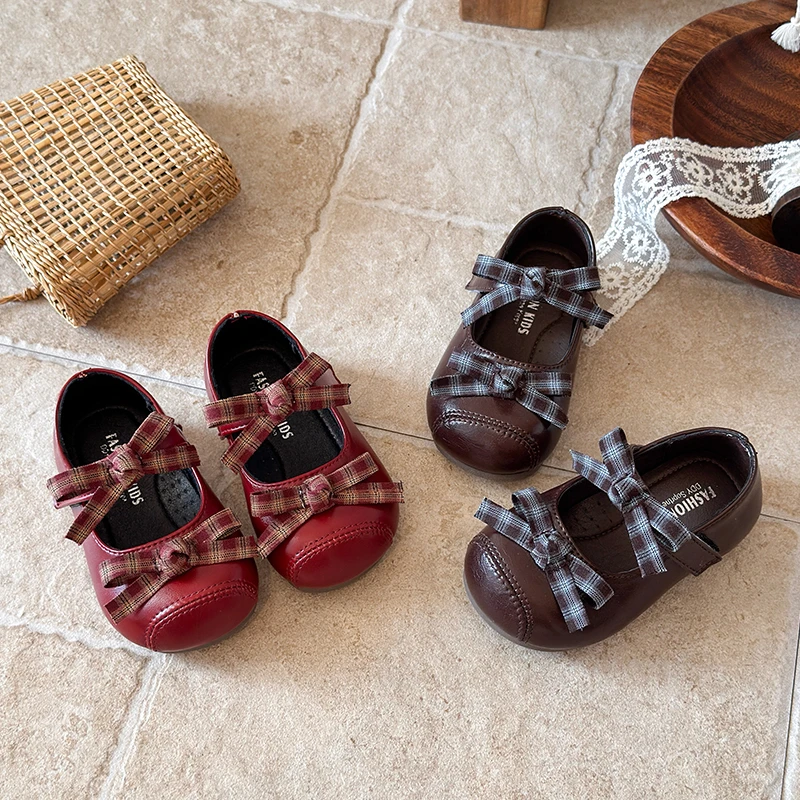 Kid's Shoes New 2026 Korean Retro Bowknot Princess Shoes for Girls Soft Sole Low-Top Fashion Children's Shoes Size 21-30
