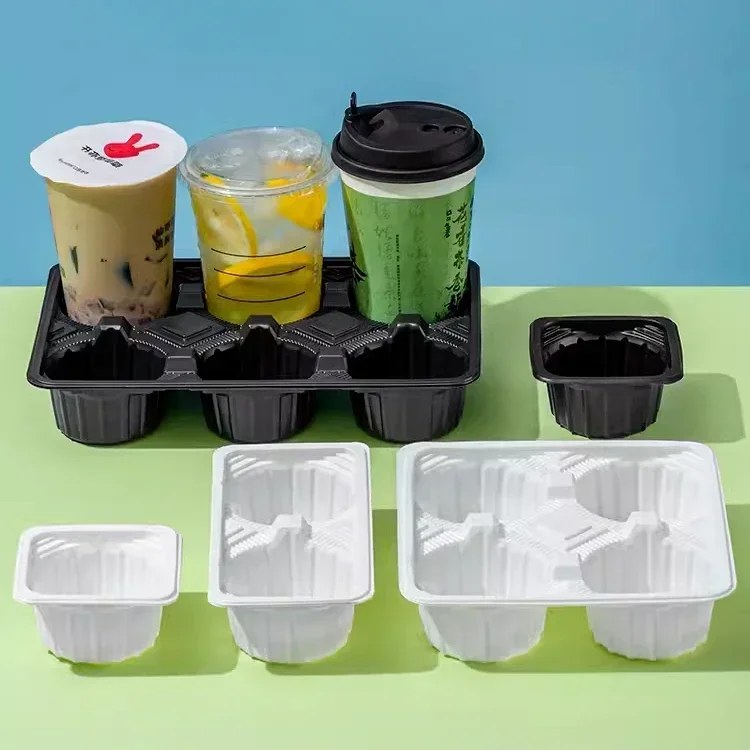 1/2/3/5/7 Cup Drink Packaging Cup Holder  Disposable Beverage Coffee Plastic Black White Tray Coffee Delivery Spill Proof Base