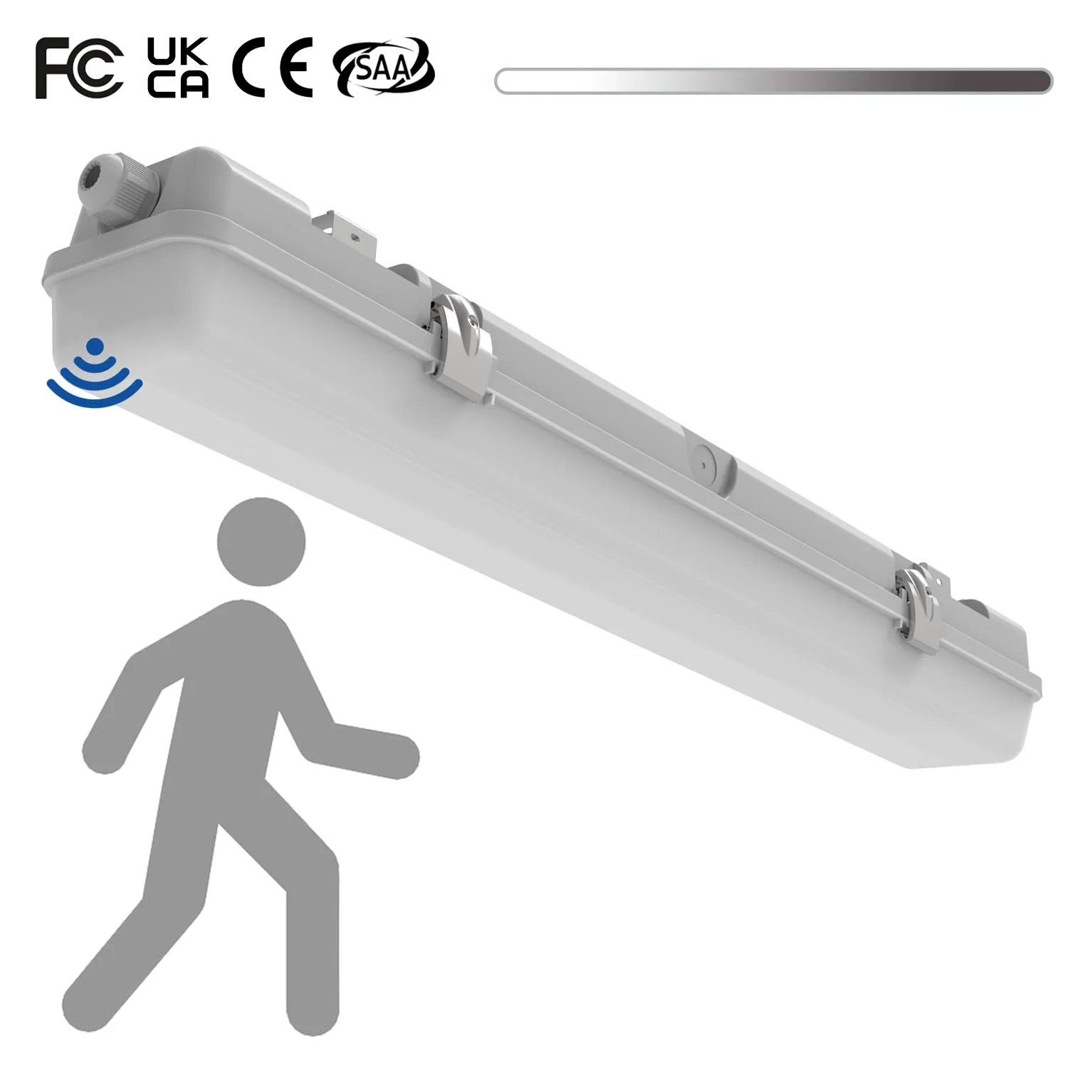 

2 Foot LED Vapor Tight Light with Tri-Level Motion Sensor IP65 20W 5000K 2500lm, Dimmable, 2FT Outdoor Waterproof Shop Light FCC