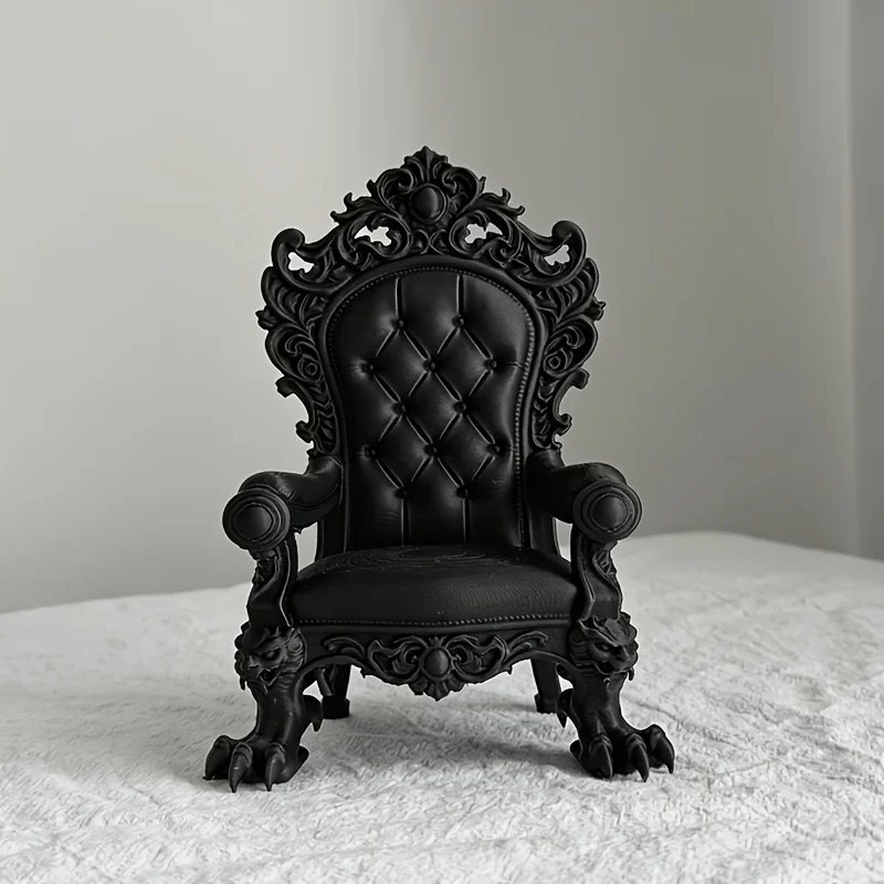 1-Piece Luxury Throne Model – Gothic Style – Dark Brown/Black with Gold Accents – Stable Base – Suitable for Desktop, Game Room, Office, Cinema Decoration – Medieval King/Queen Seat – Collectible Doll Display Stand – Home Decor Highlight Item - view 3