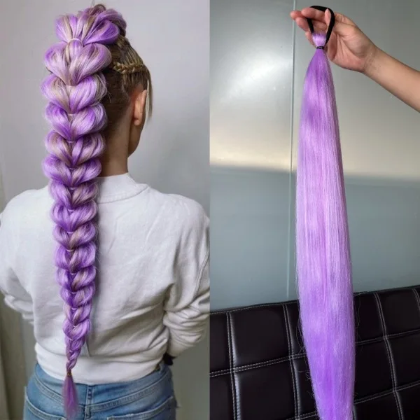 تجديل الشعر الأرجواني الطويل قبل امتدت جدائل شعر صناعية ملحقات للضفائر، وصلات شعر أرجوانية لحفلة المسرح Ha #2