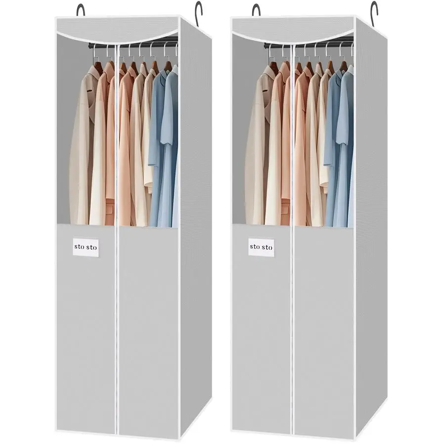 

Набор из 2 чехлов для одежды для подвешивания в шкафу, чехол для одежды со встроенной стальной перекладиной, подвесной органайзер для хранения в гардеробе