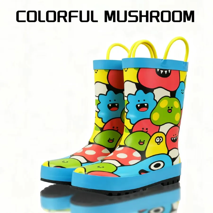 

Children's Rain Boots, Colorful Mushroom Design, Waterproof Non-slip Toddler Rain Shoes for Boys and Girls, Easy to Wear & Durab