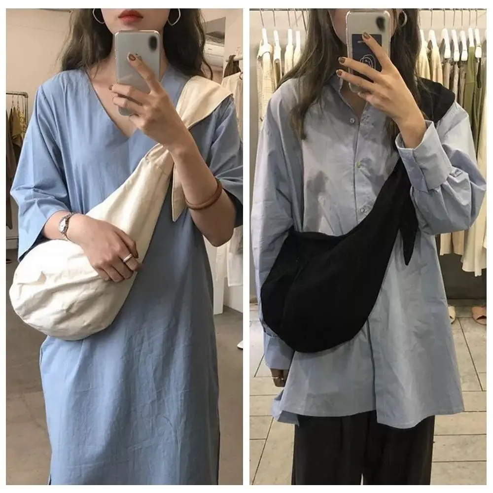 

Portable Large Capacity Canvas Crossbody Bag Handbag Shoulder Bag Cloth Chest Bag Message Bag Korean Style Dumpling Bag Men