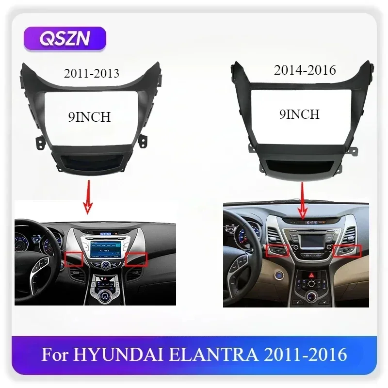 For HYUNDAI ELANTRA  LHD 2011-2016 Frame 2 Din 9Inch Car Radio Plastic Fascias Panel  Installation GPS Android Multimedia PlayeR