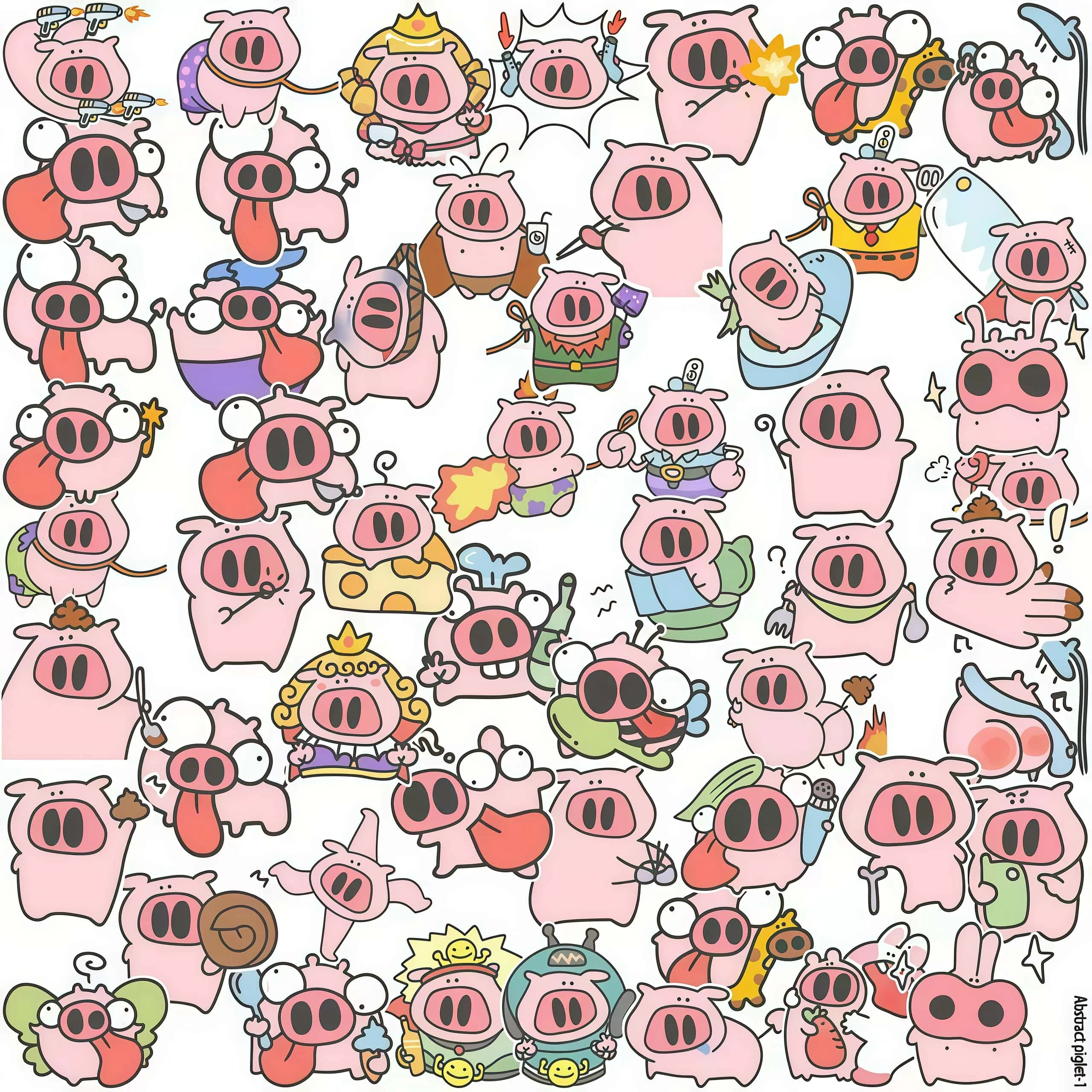 96Pcs Cute Cartoon Pink Pig Sticker Pack, Multi Expression Funny Piggy Graphic Decals for Laptop, Water Bottle & Scrapbook