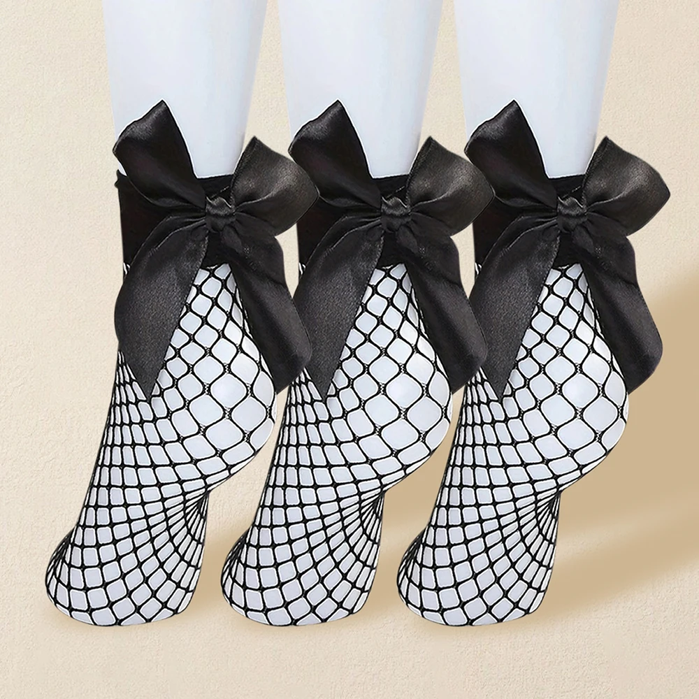 

3 Pairs Bow Pattern Women Socks Mid-Calf Socks Spring Summer Holiday Gifts