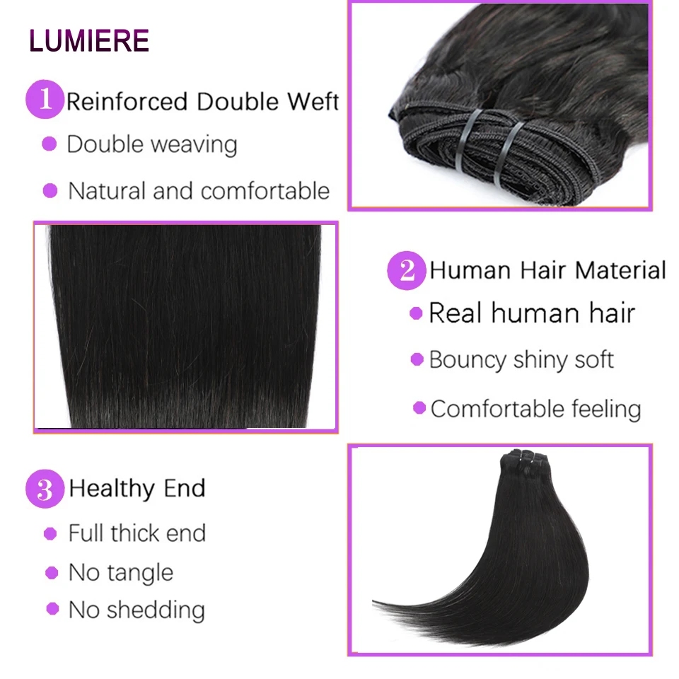 العظام مستقيم كليب Ins شعر مستعار بشري 120 جرام 100% عذراء الخام شعر بشري حقيقي العظام مستقيم كليب في وصلات شعر مزدوجة ث #2