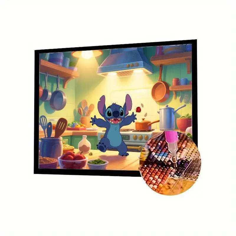 

1 шт. Disney Lilo & Stitch Happy Stitch в кухне 5D набор для алмазной живописи, полная дрель, круглая алмазная художественная вышивка, милый мультфильм