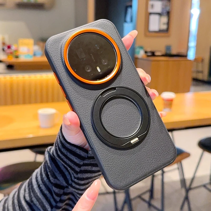 

For Honor Magic 8 Pro Case ELVEV Magnetic Luxury PU Leather Anti-fall with Rotatable Ring Stand Phone Cover for Honor Magic 8