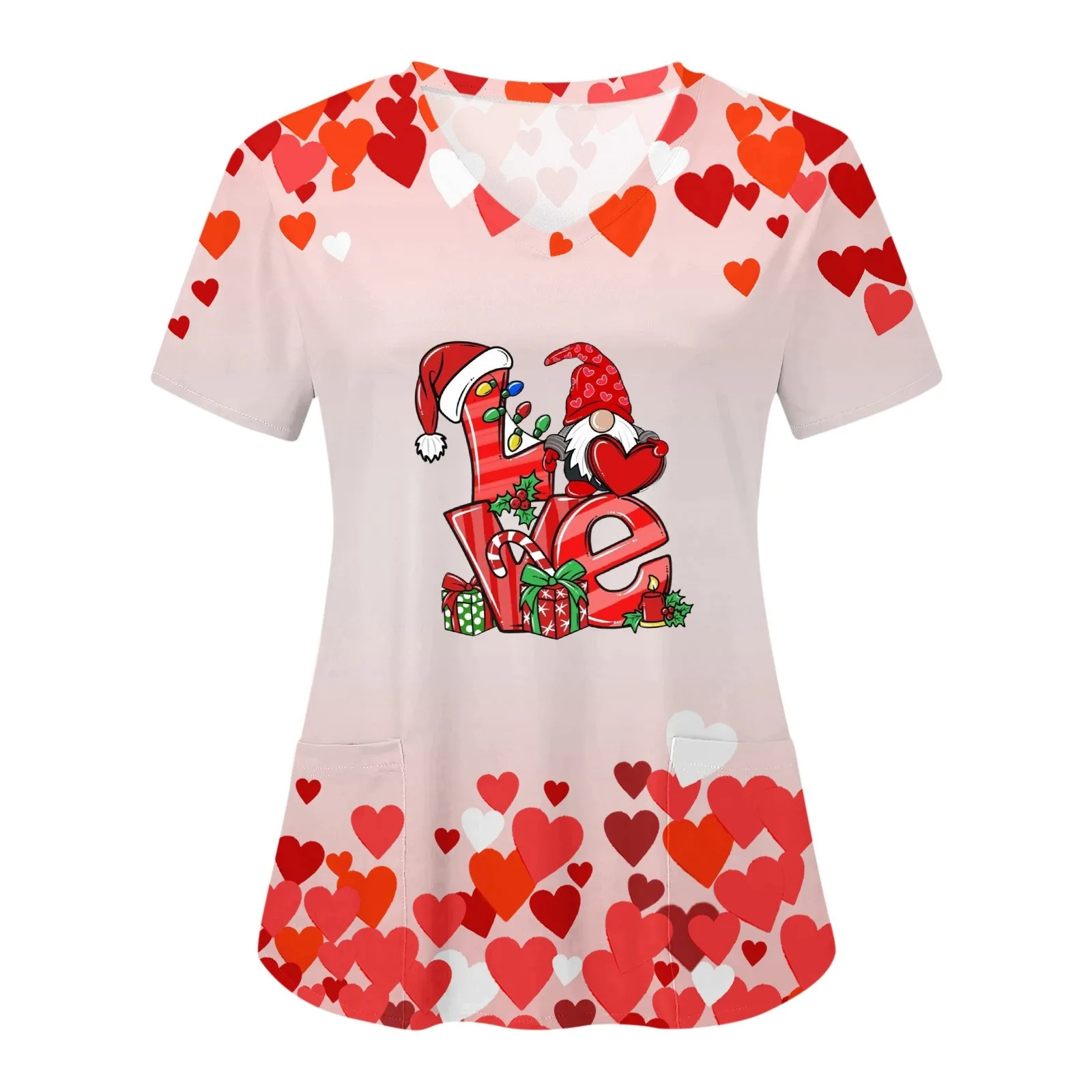 Nurse Uniform Women Valentines Day Heart Print Short Sleeve Workwear Ladies Medical Healthcare Ladies Medical Healthcare Holiday