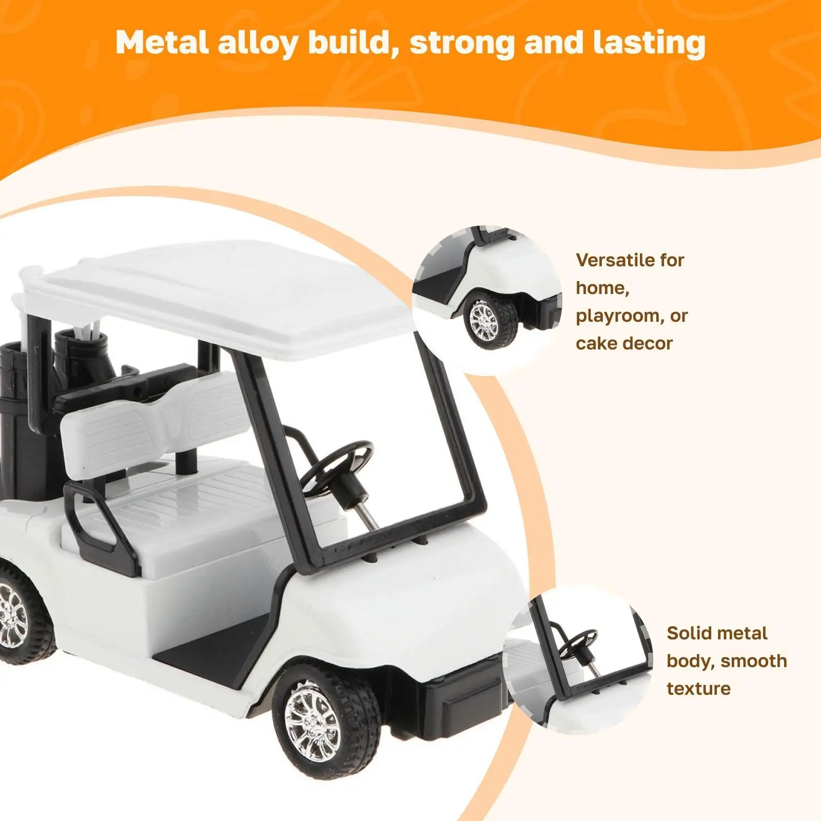 รถกอล์ฟโลหะผสมแบบดึงกลับ 20 คัน + ชุดของเล่นโมเดลรถไดแคสต์พร้อมไม้กอล์ฟ ชุดตกแต่งโต๊ะทำงาน – สีขาว