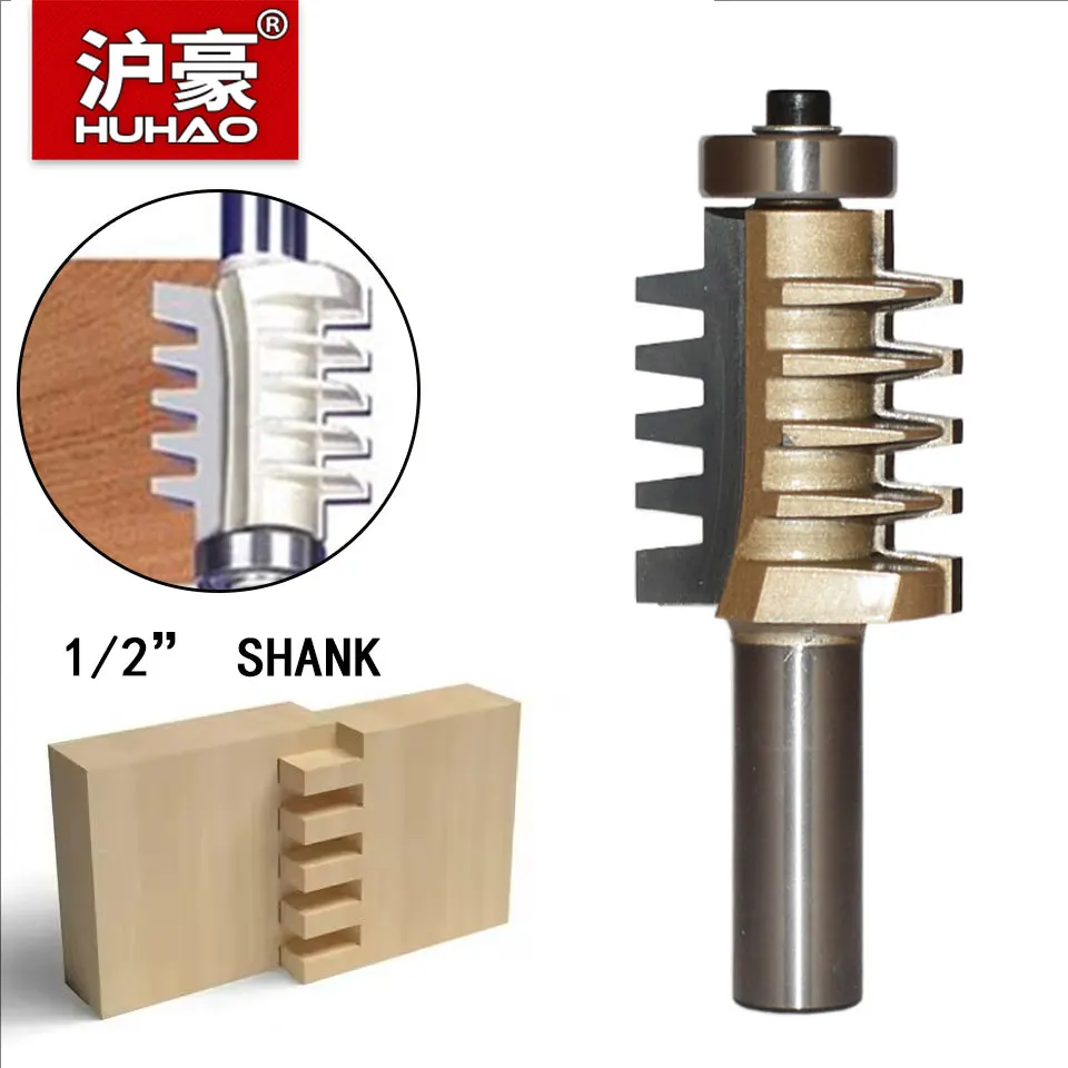 HUHAO 1/2 inch Shank Milling Cutter Adjustable Finger Joint Router Bit Rail Reversible Finger Joint Glue Router Bit Tenon Cutter