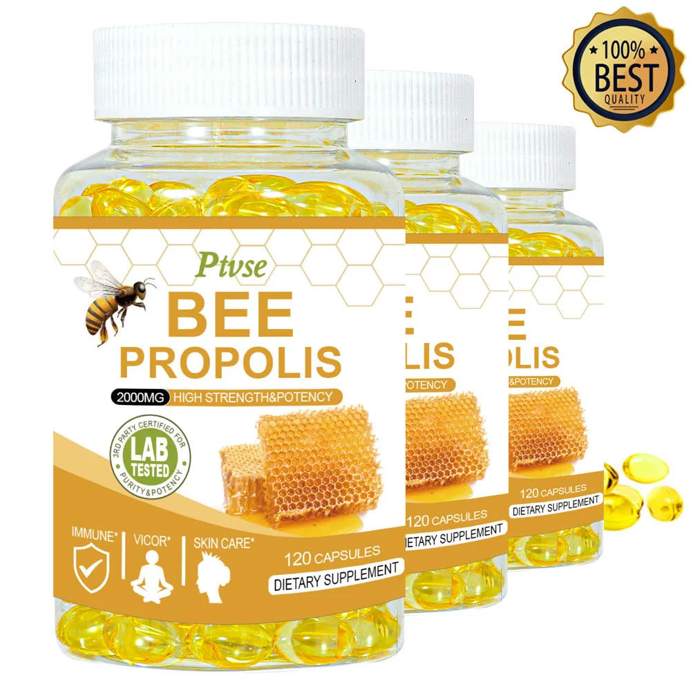 

Ptvse Bee Propolis Capsules Supplement For Healthy Immune System, Digestion Teeth & Gums, Sore Throat Relief Skin Care