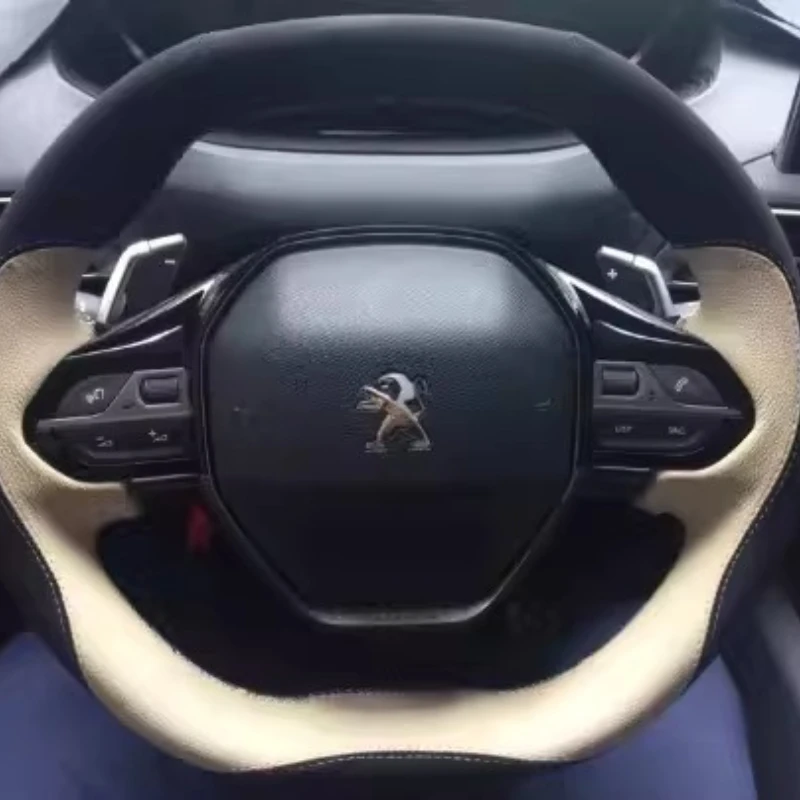 

100% подходит для Peugeot e-208 508 208 3008 4008 5008 2016-2020, прошитый вручную чехол из натуральной кожи в спортивном стиле, чехол на руль автомобиля