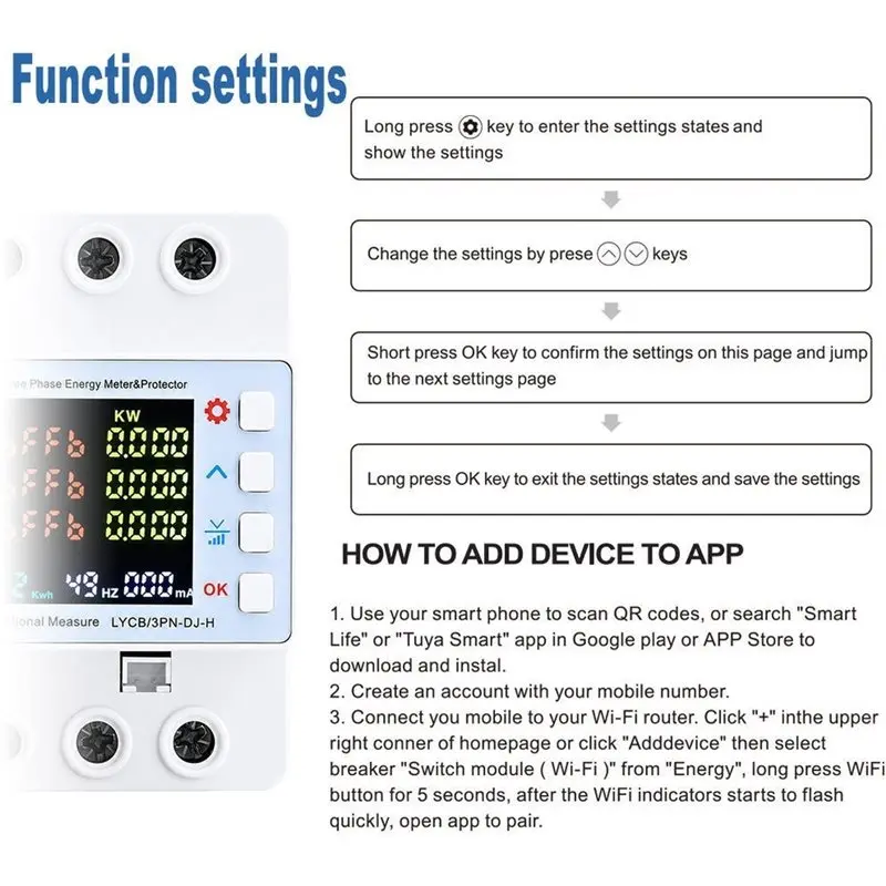 WORTHOWN-Tuya Wifi 4P 80A For Smart Meter Timer Breaker With Auto-Reclosing, Three-Phase Voltage Protection For Smart Life