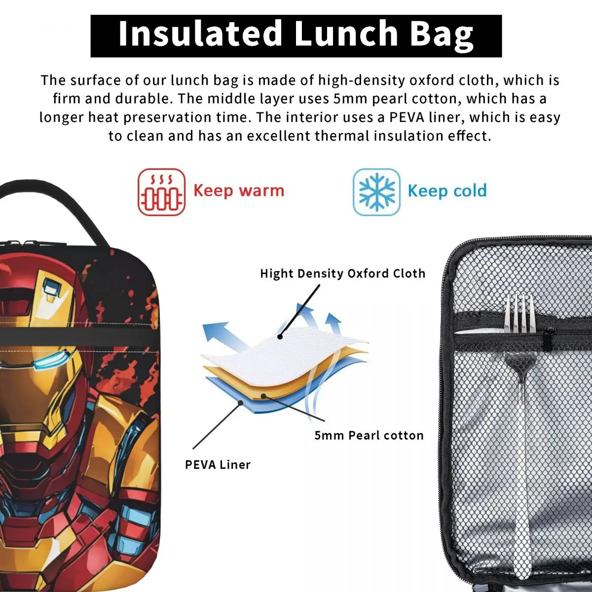 Iron Man isolierte Lunch pakete tragbare Helden geben Film Mahlzeit Behälter Thermo tasche Tote Lunchbox College Food Handtaschen zurück