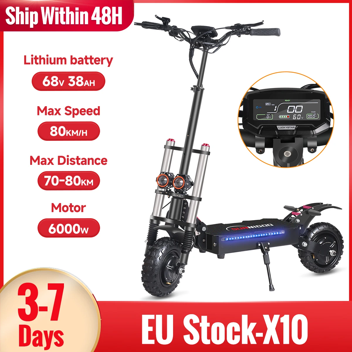 Off-Road Two Wheel Dual Hub 6000w Escooter Electric Foldable Scooters 60v38Ah Dual Motor 90-100KM Long Range Adults