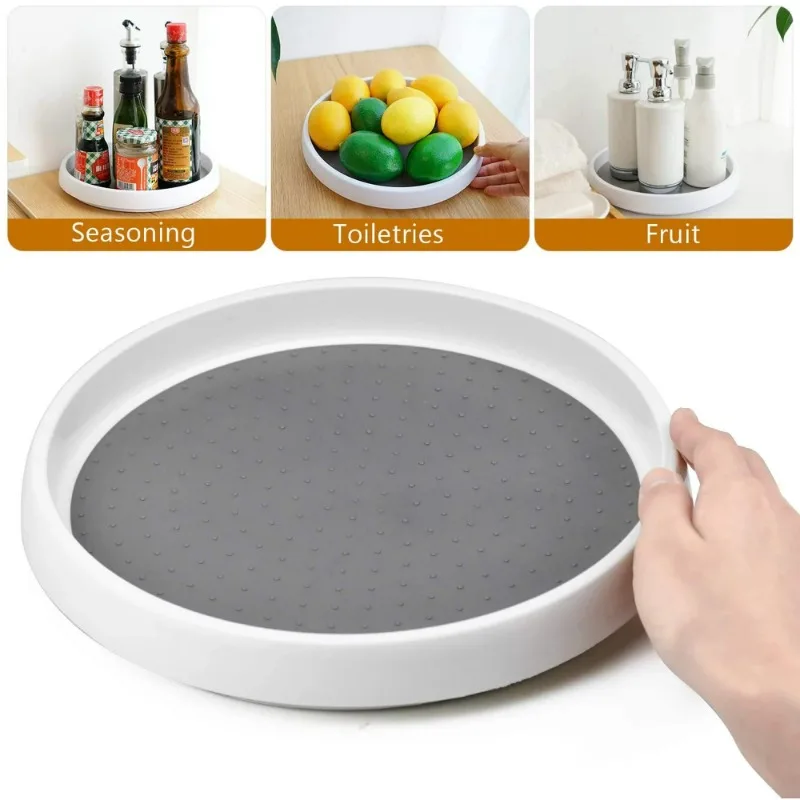 360 Degree Rotating Spice Organizer Non-Slip Turntable Shelf Storage Tray for Kitchen Cabinet Condiment Pantry Space Saver