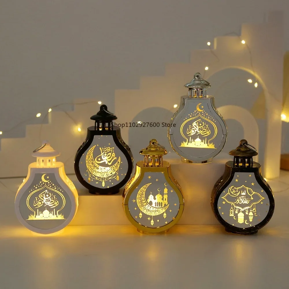 Retro Ramadan Mubarak LED Luce notturna Castello lunare Eid Mubarak Lanterna Islamico Musulmano Ornamento da tavolo 2025 Decorazione per feste a casa