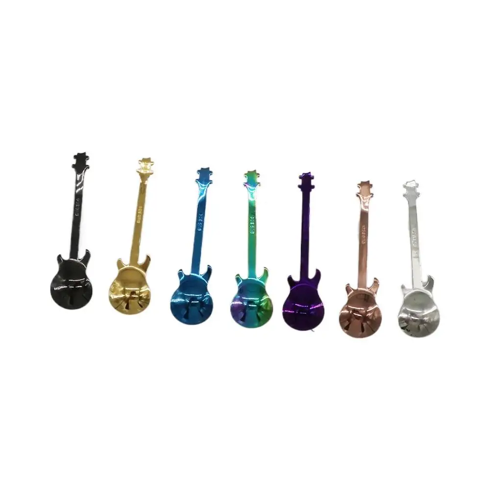 Cute Rose gold Guitar Shaped Black Tableware Stirring Teaspoon Flatware Drinking Tool Coffee Spoon view 4