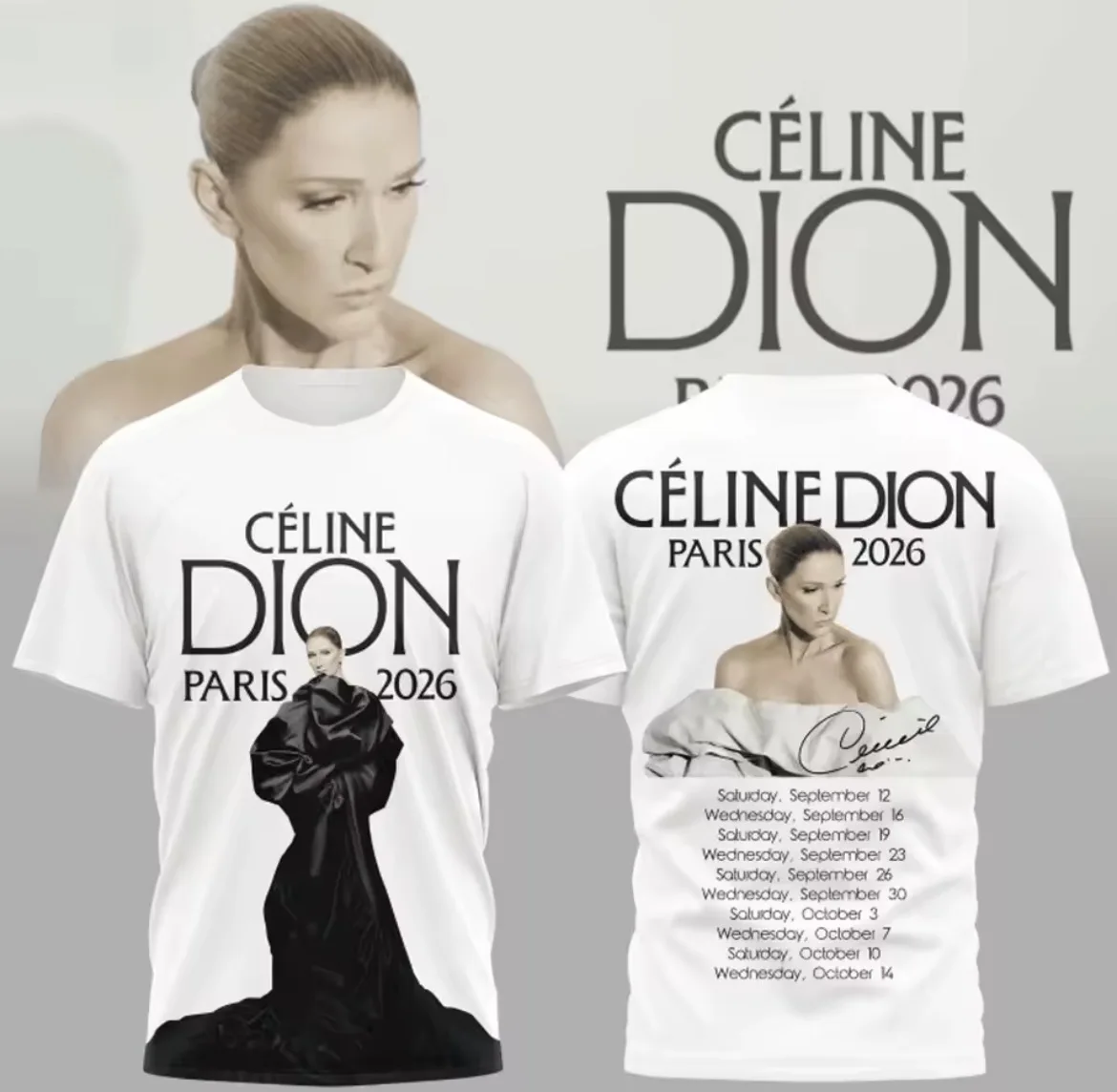 New Celine Dion Paris 2026 Child Matching Unisex Oversized T Shirt Vintage Singer Portrait Print Hip Hop Music Streetwear Tops