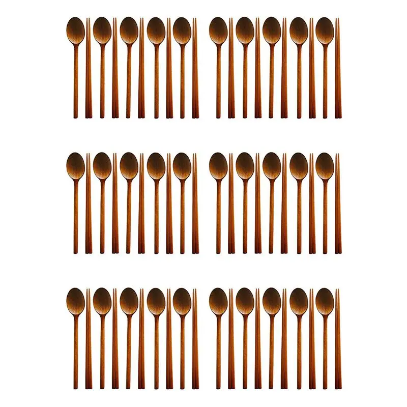

A84X-Handmade Jujube Tree Wooden Korean Dinnerware Combinations Utensil,30 Set Of Spoons And Chopsticks