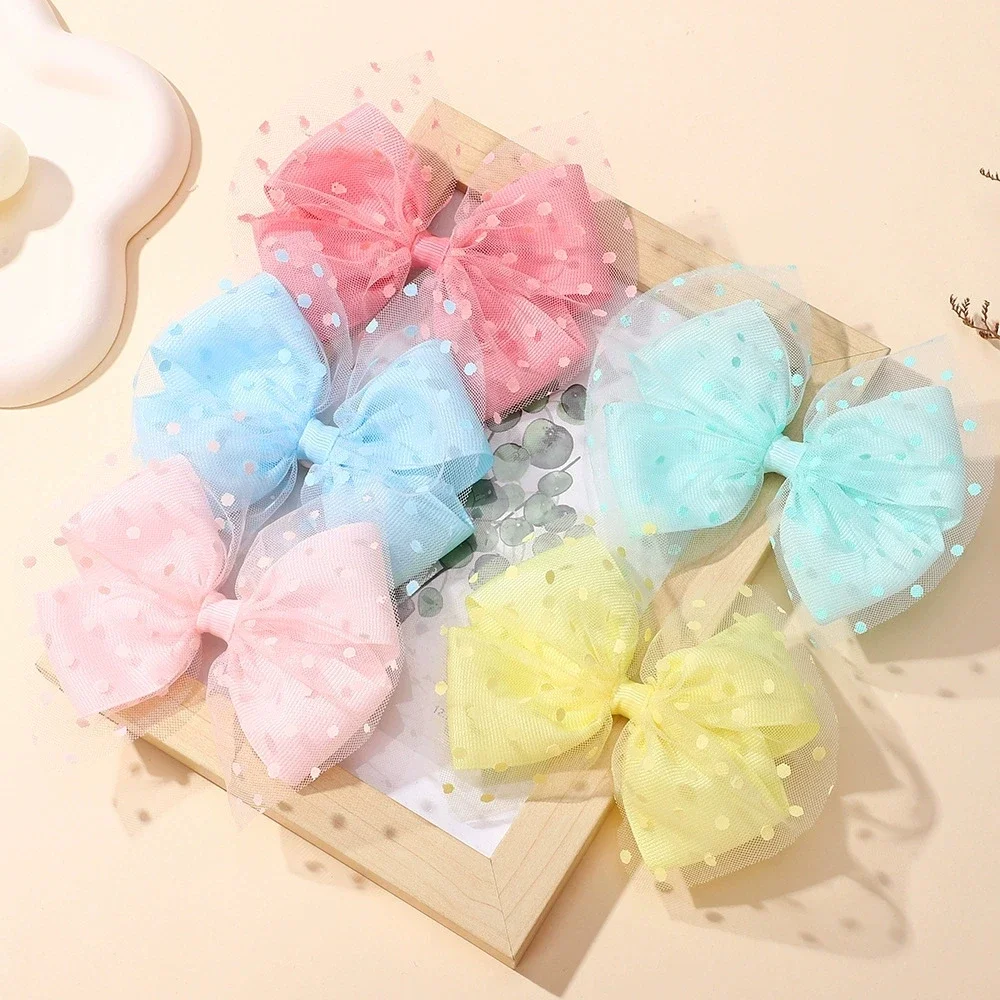 

2pcs/set Organza Solid Bowknot Bow Hairpins Cute Gauze Bows Clip for Kids Sweet Soft Hair Clips Princess Girls Hair Accessories