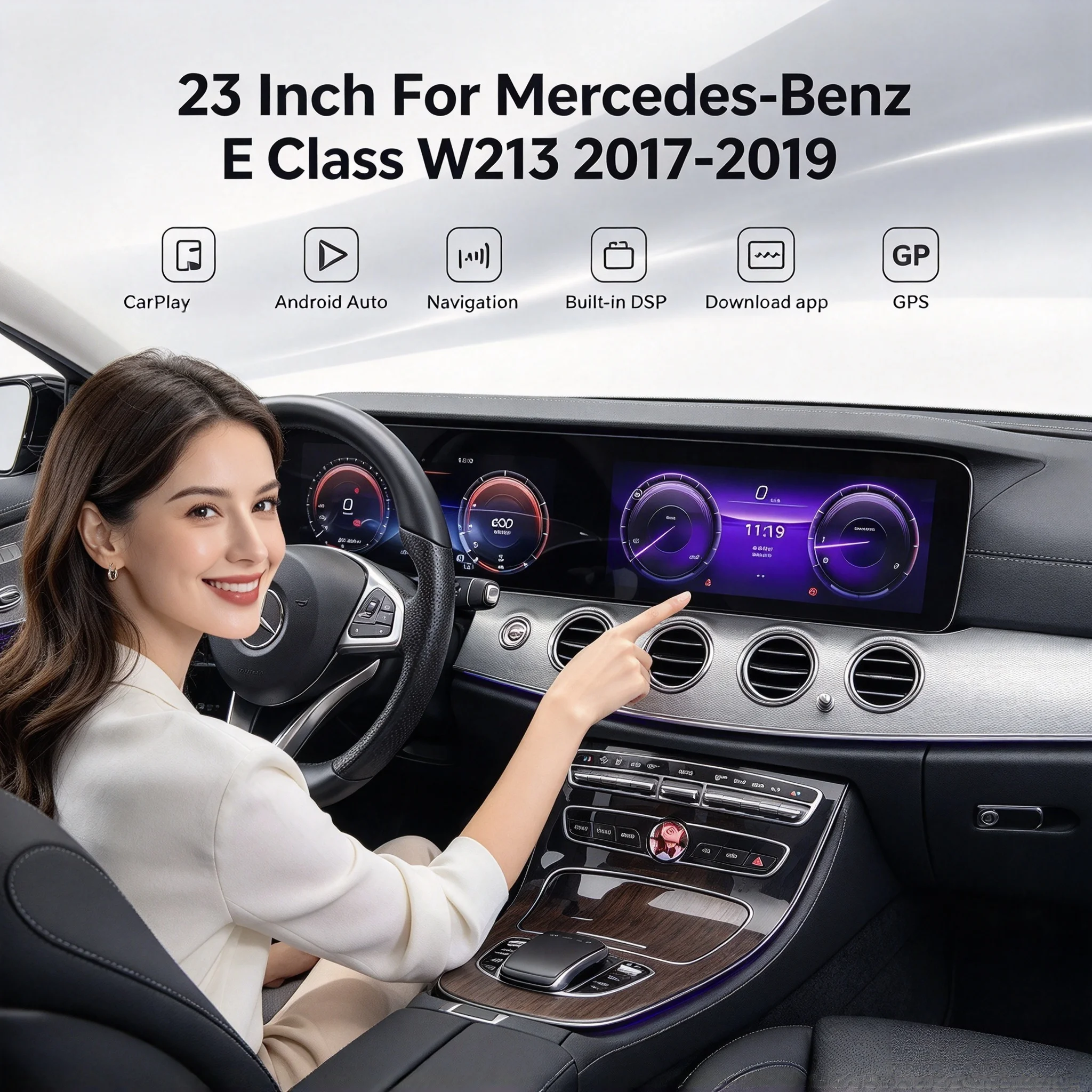 23 inch Dual Screen Carplay Car Android For Mercedes-Benz E Class W213 2017-2019 Car GPS Navigation Head Unit Multimedia Player