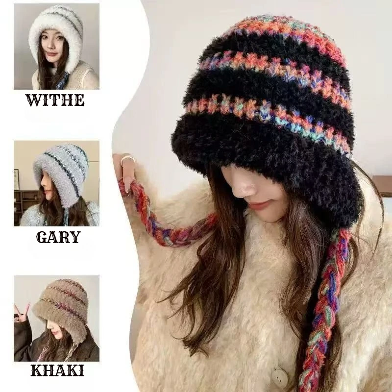 1pc Winter Warm Peruvian Cover Ears Beanie Hat for Women,Ear Flap Sherpa Ski Snow Hats Knit Fleece Lined Skull Cap for Daliywear